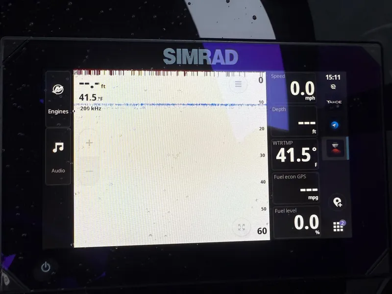 Slide: The Image of Simrad display on 2025 Tahoe Pontoon Grand Tahoe LTD, showing depth and water temperature. - 18