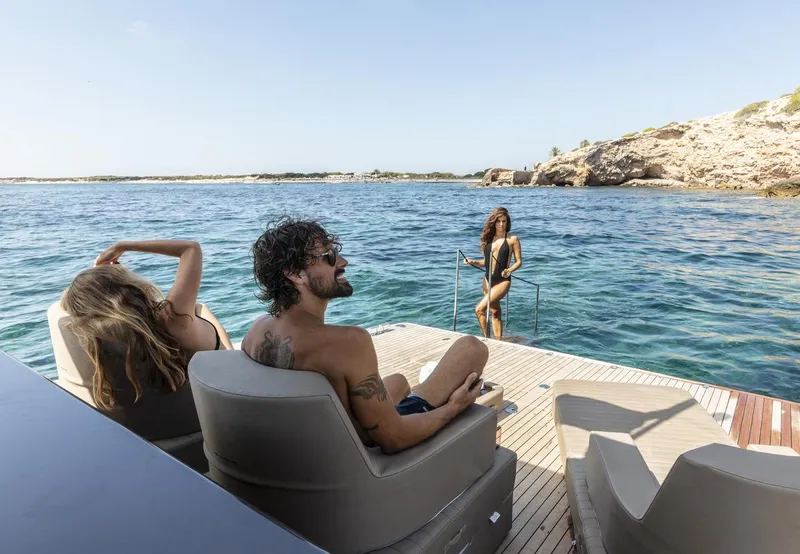 Slide: The Image of People relaxing on Anvera 48 yacht, 2025 model, enjoying the ocean view. - 7