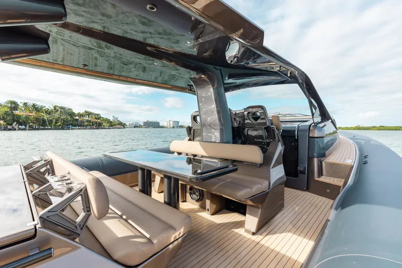 Slide: The Image of Luxurious 2025 Anvera 48 yacht interior with sleek design and spacious seating. - 14