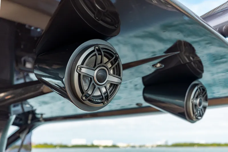 Slide: The Image of Speakers on Anvera 48 yacht, 2025 model, showcasing sleek design and advanced audio system. - 21