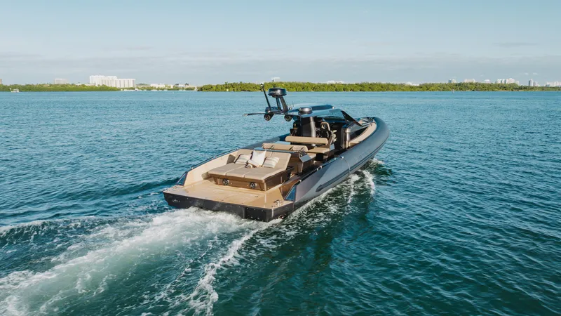 Slide: The Image of Anvera 48 luxury yacht cruising on open water, 2025 model. - 29