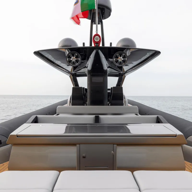 Slide: The Image of Anvera 58 yacht, 2025 model, sleek design with modern features, on open water. - 15