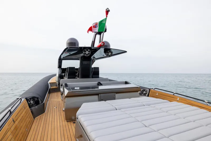 Slide: The Image of Luxurious 2025 Anvera ANVERA 58 yacht with sleek deck design on open sea. - 17