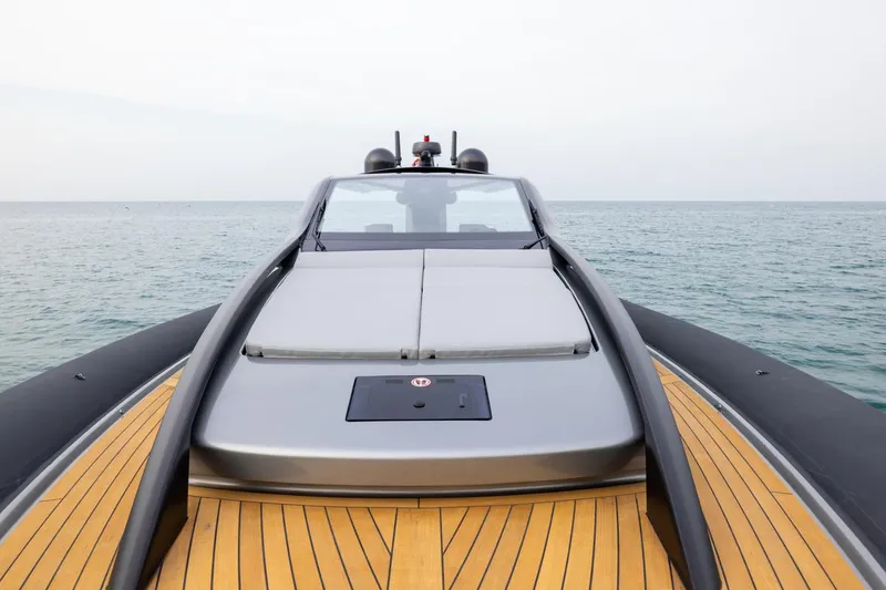 Slide: The Image of 2025 Anvera ANVERA 58 luxury yacht on open sea, featuring sleek design and wooden deck. - 19