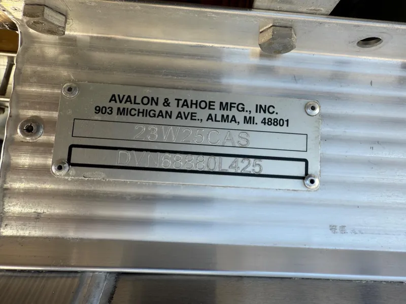 Slide: The Image of Metal identification plate for 2025 Tahoe Pontoon Cascade Versatile Rear Lounger, Avalon & Tahoe MFG. - 19