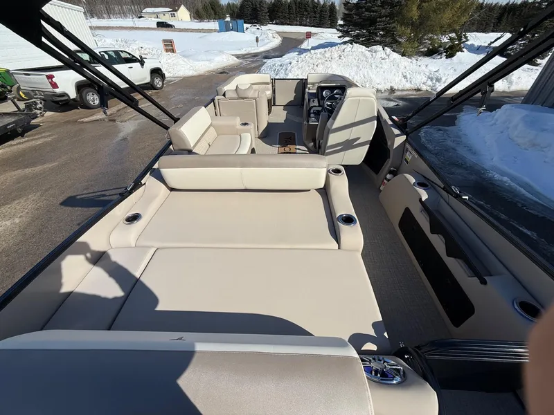 Slide: The Image of 2025 Tahoe Pontoon Cascade Versatile Rear Lounger with spacious seating and modern design. - 2