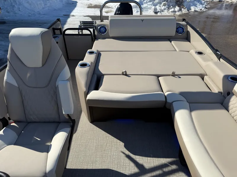 Slide: The Image of 2025 Tahoe Pontoon Cascade Versatile Rear Lounger with luxurious seating and modern design. - 6
