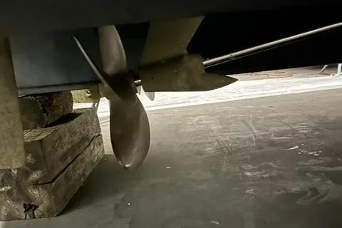 Slide: The Image of Propeller of 2008 Cruisers Yachts 360 Express on dry dock. - 26