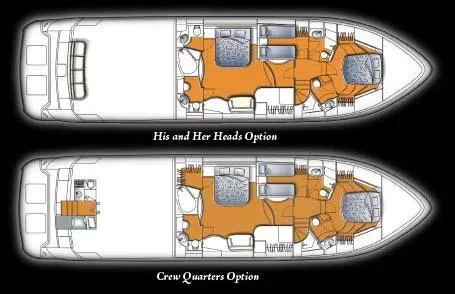 Slide: The Image of Floor plan of 2007 Marquis 65 yacht with two layout options: His and Her Heads, Crew Quarters. - 26