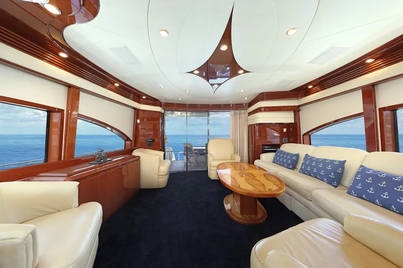 Slide: The Image of Luxurious 2007 Marquis 65 yacht interior with elegant seating and ocean view. - 4