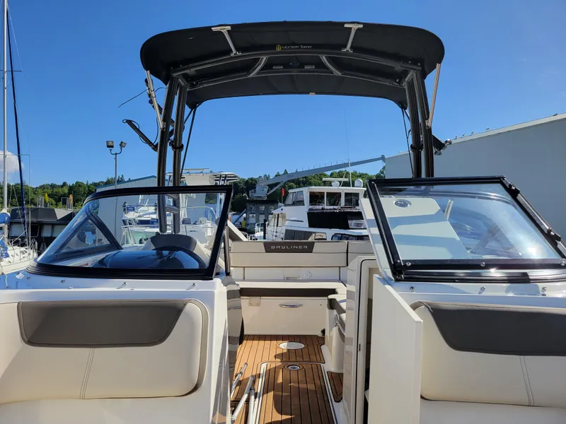 Slide: The Image of 2019 Bayliner VR6 Bowrider I/O boat interior with open deck and seating. - 28