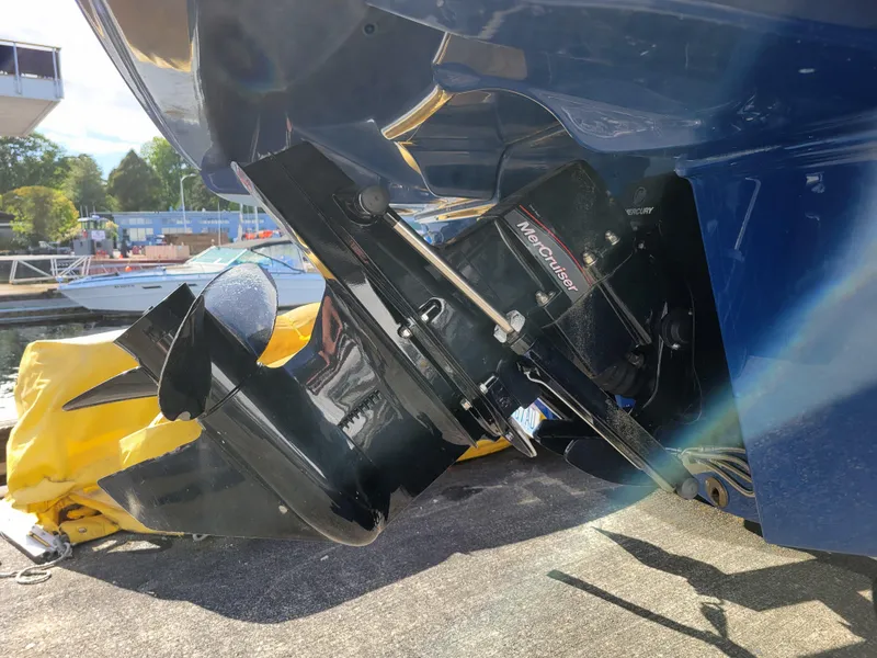 Slide: The Image of 2019 Bayliner VR6 Bowrider I/O boat with MerCruiser engine, docked outdoors. - 41