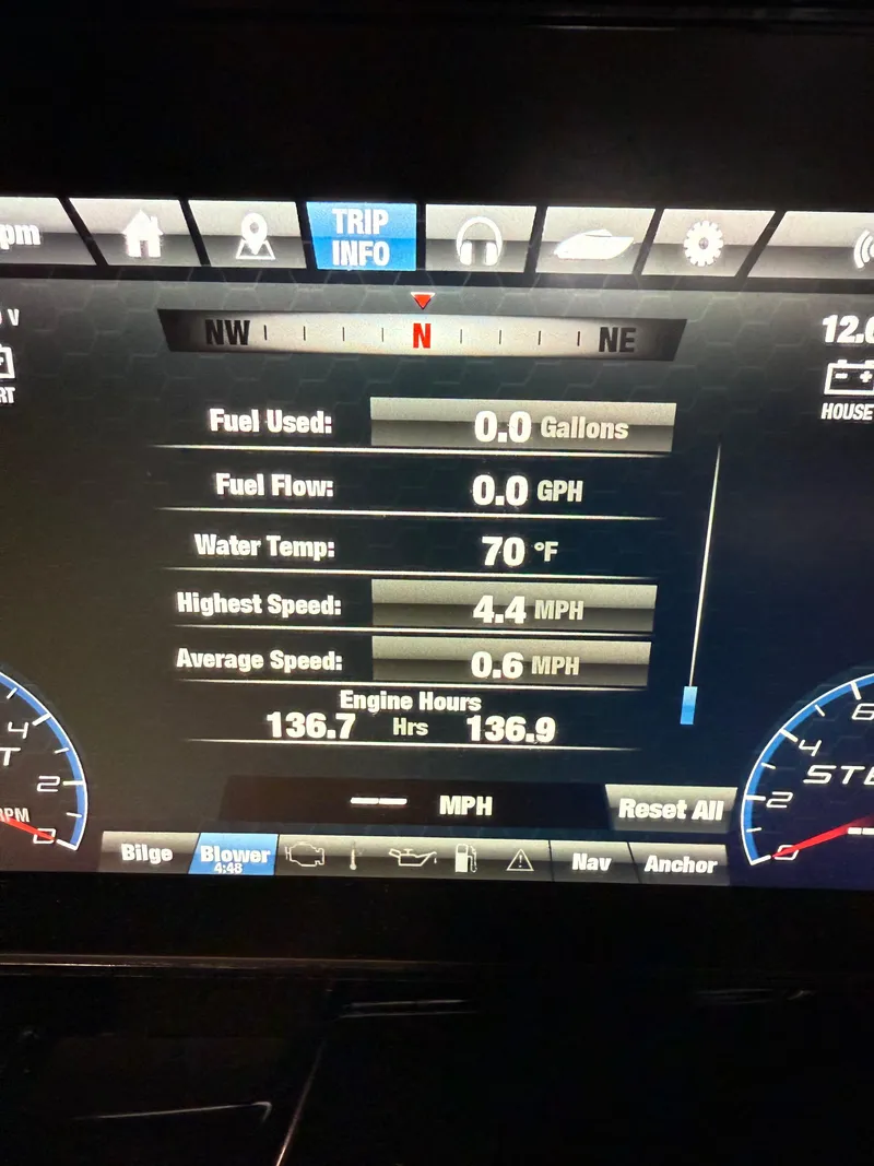 Slide: The Image of Yamaha Boats 2020 model 212 dashboard displaying trip info and engine statistics. - 9