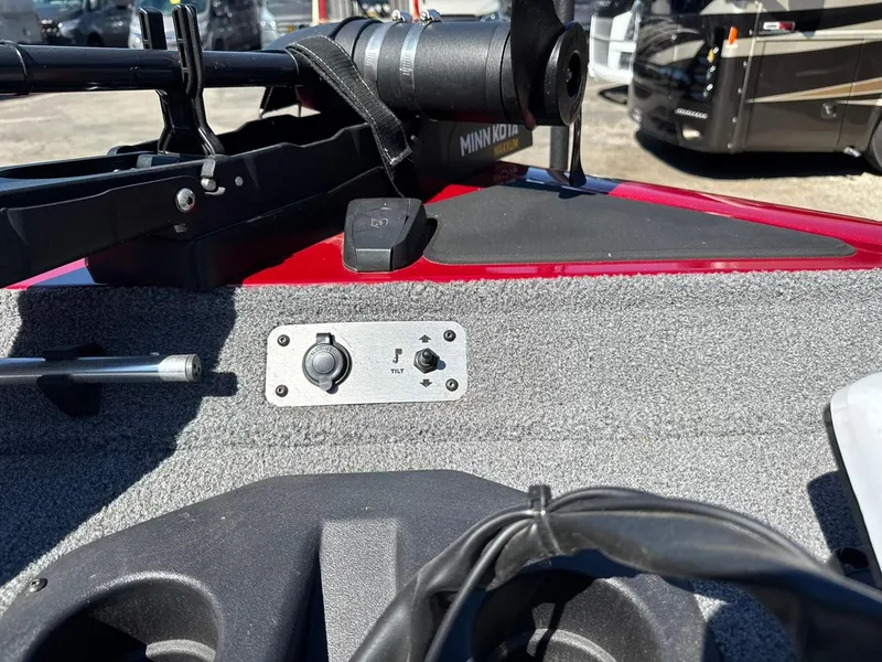 Slide: The Image of 2022 Tracker PRO TEAM 175 TWX boat dashboard with control panel and Minn Kota trolling motor. - 11