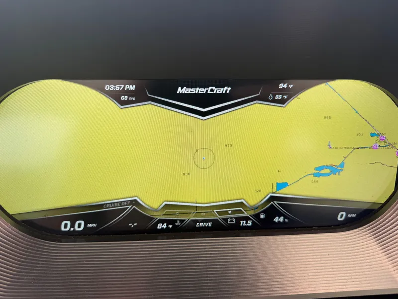 Slide: The Image of Dashboard display of a 2019 MasterCraft X22 boat with navigation map. - 10