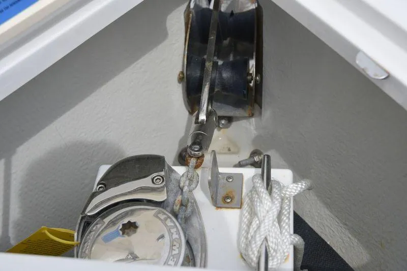 Slide: The Image of Anchor winch and rope system on a 2017 Cobalt R7 boat. - 16