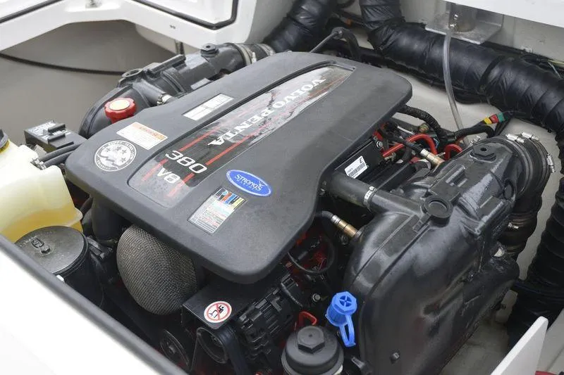 Slide: The Image of 2017 Cobalt R7 engine compartment featuring a Volvo Penta V8 380 engine. - 25