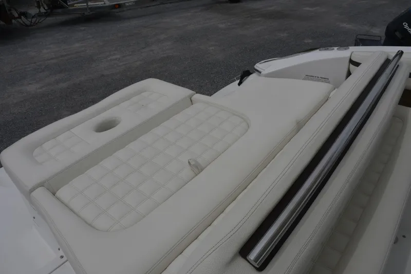 Slide: The Image of 2017 Cobalt R7 boat with white cushioned seating and stainless steel railing. - 6