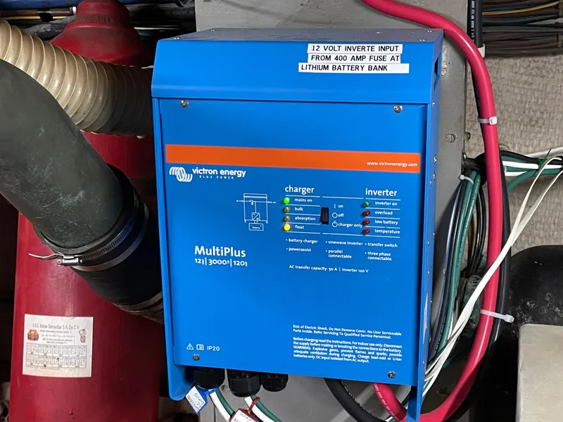 Slide: The Image of Victron Energy MultiPlus inverter charger in a 1976 Hatteras 48 LRC boat. - 46
