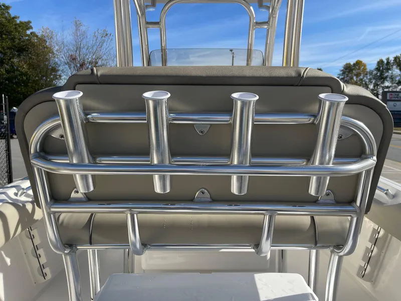 Slide: The Image of 2025 Key West 219 FS boat with stainless steel rod holders and seating. - 13