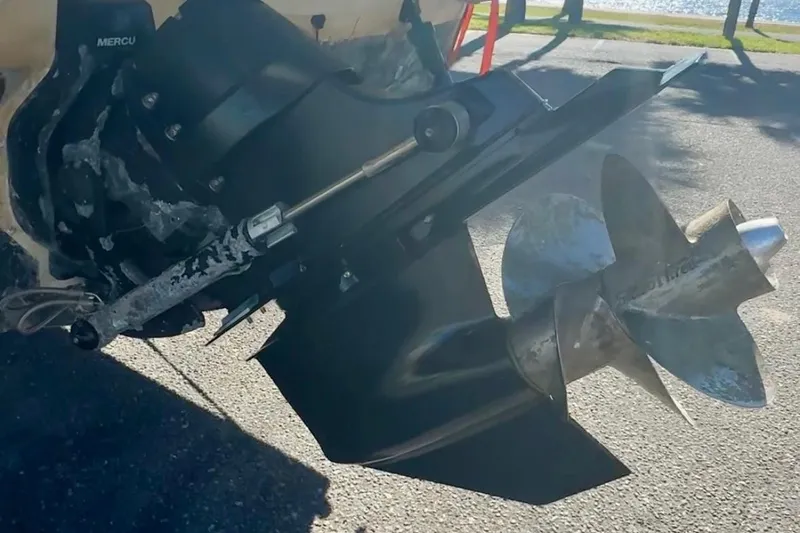 Slide: The Image of Close-up of a 2004 Sea Ray 260 Sundancer boat propeller and outdrive. - 33