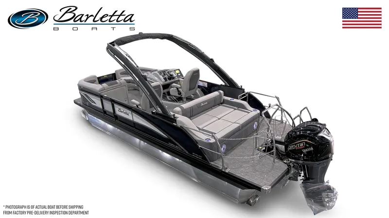 Slide: The Image of 2025 Barletta CORSA 23UCA pontoon boat with sleek design and modern features. - 3