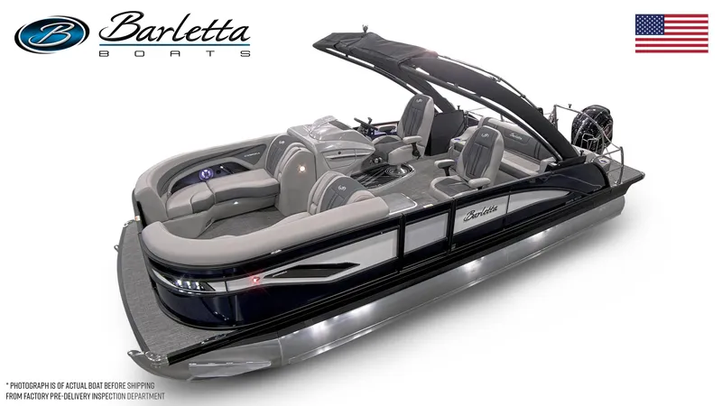 Slide: The Image of 2025 Barletta CORSA 23UCA luxury pontoon boat with sleek design and modern features. - 8