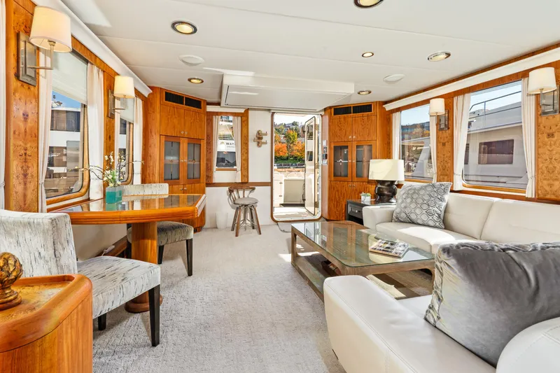 Slide: The Image of Luxurious interior of a 1998 Northern Marine Trawler with elegant furnishings and wood accents. - 11