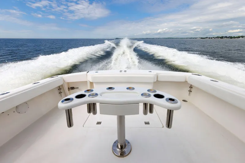 Slide: The Image of Albemarle 41 Express Fisherman 2002 cruising on open water, view from the deck. - 12