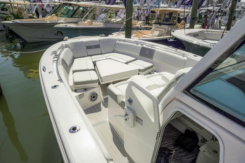 Slide: The Image of 2026 Sea Fox 368 Commander boat interior with spacious seating and modern design. - 10