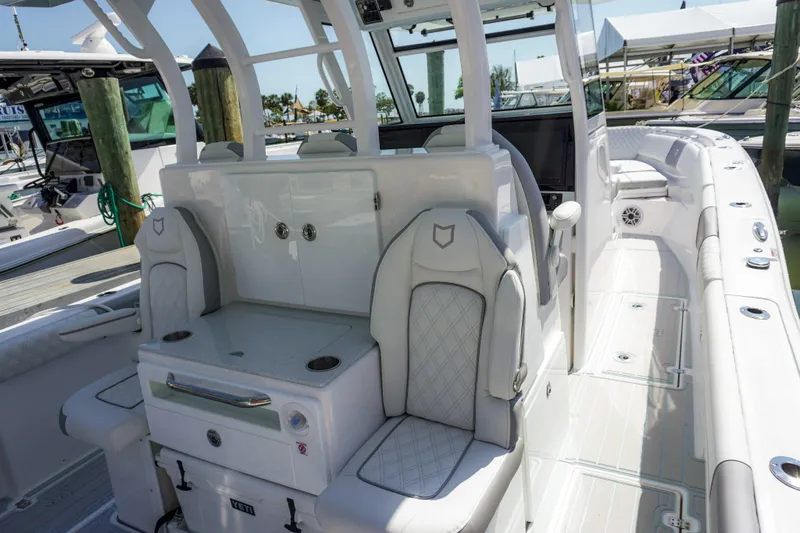 Slide: The Image of 2026 Sea Fox 368 Commander boat interior with luxurious seating and modern design. - 12