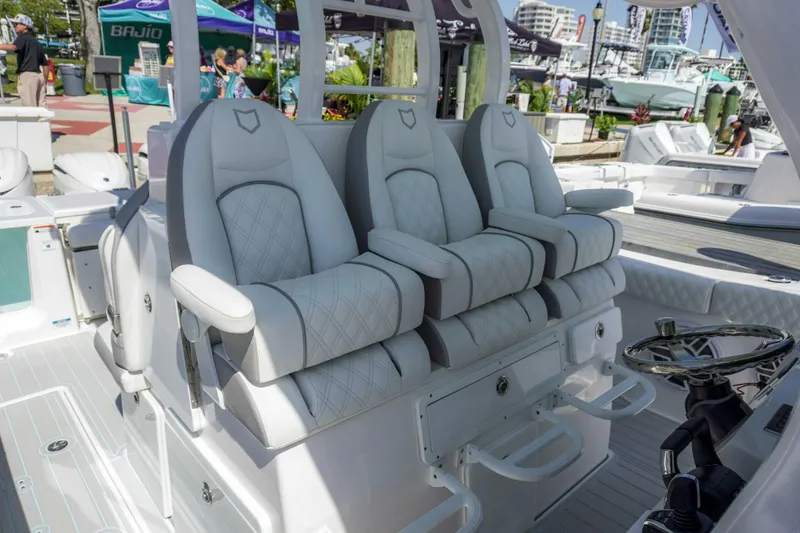 Slide: The Image of 2026 Sea Fox 368 Commander boat with luxurious seating and modern helm design. - 14