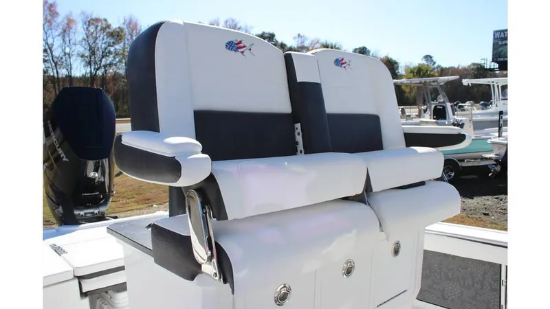 Slide: The Image of 2025 Crevalle 26 HCO boat seats with sleek design and comfortable cushioning. - 21