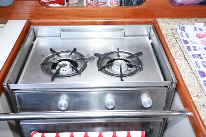 Slide: The Image of Stainless steel stove with two burners on a 1988 Catalina 36 yacht. - 33