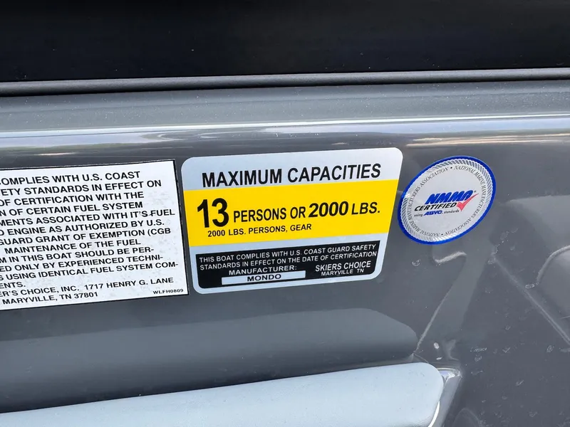 Slide: The Image of 2014 Moomba Mondo capacity label: 13 persons or 2000 lbs maximum. - 19