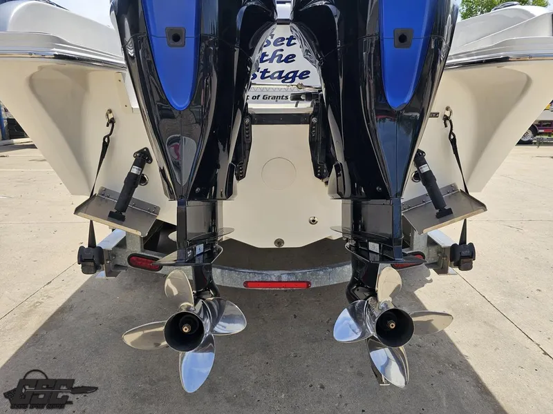 Slide: The Image of 2017 Sunsation 29 CCX boat with dual outboard motors and stainless steel propellers. - 28