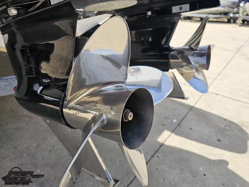 Slide: The Image of Close-up of 2017 Sunsation 29 CCX boat propellers on a concrete surface. - 29