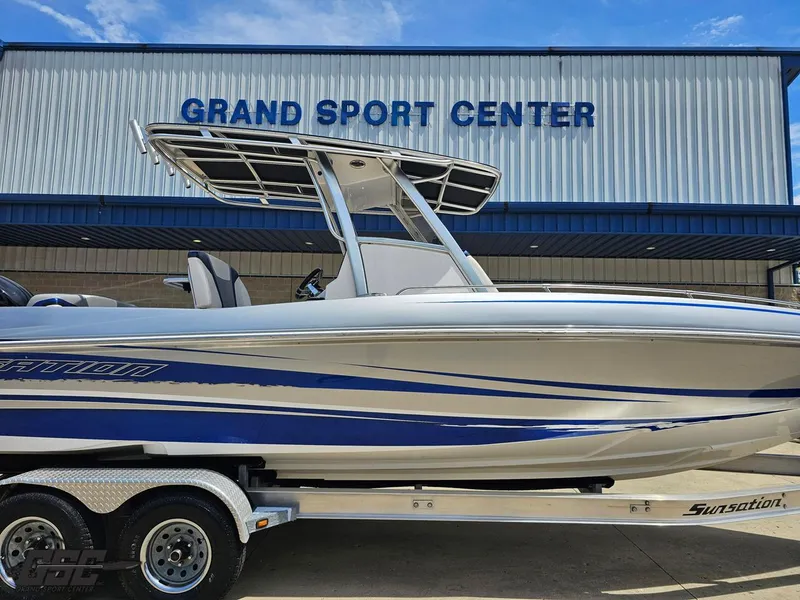 Slide: The Image of 2017 Sunsation 29 CCX boat on trailer at Grand Sport Center. - 3