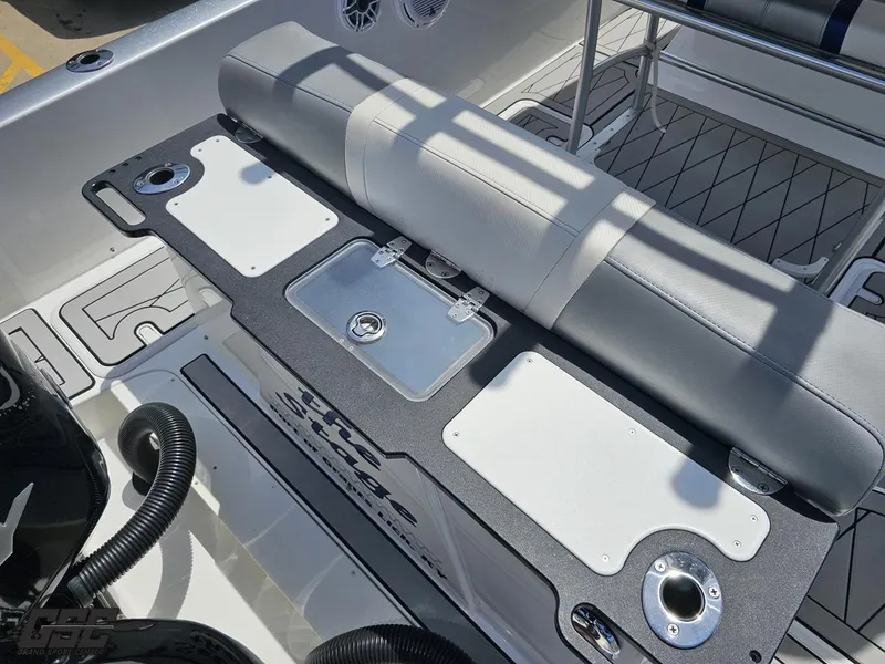 Slide: The Image of 2017 Sunsation 29 CCX boat interior with seating and storage compartments. - 36