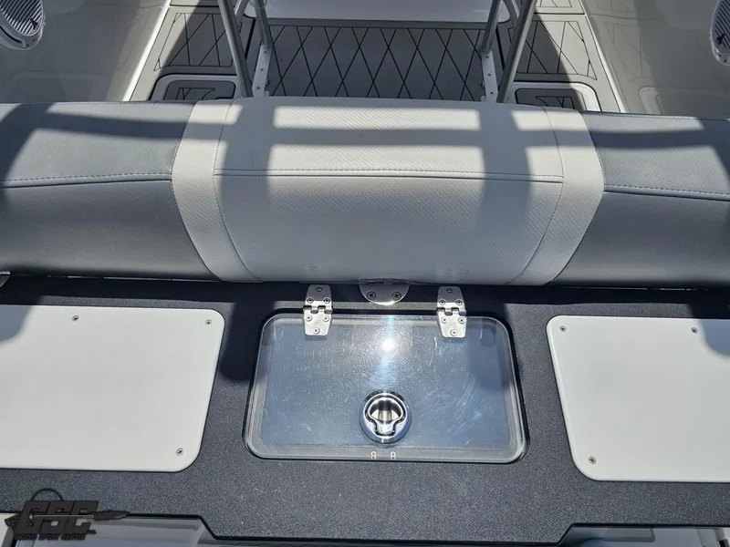 Slide: The Image of 2017 Sunsation 29 CCX boat interior with seating and storage compartments. - 39