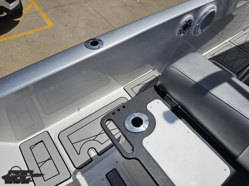 Slide: The Image of 2017 Sunsation 29 CCX boat interior with seating and speaker detail. - 40