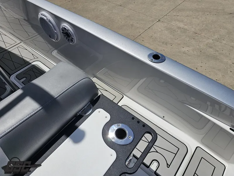 Slide: The Image of 2017 Sunsation 29 CCX boat interior with speakers and seating detail. - 41