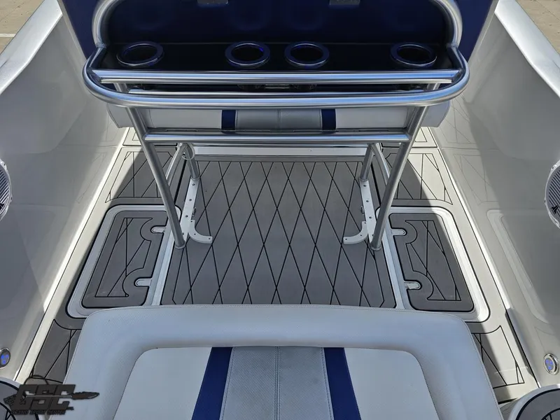 Slide: The Image of 2017 Sunsation 29 CCX boat interior with sleek seating and cup holders. - 42