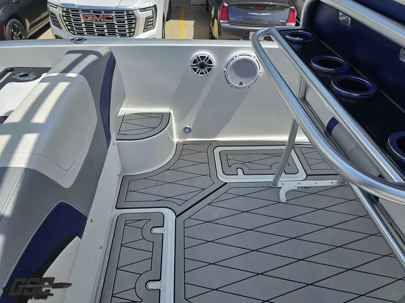 Slide: The Image of 2017 Sunsation 29 CCX boat interior with sleek seating and modern design elements. - 44