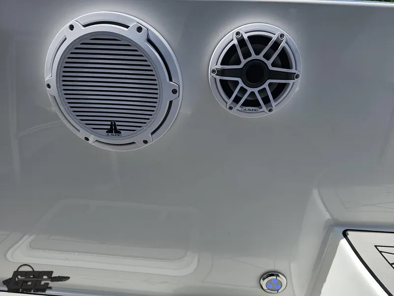 Slide: The Image of 2017 Sunsation 29 CCX boat speakers and control panel on sleek white surface. - 47