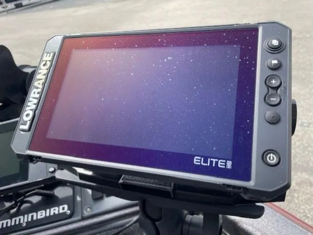 Slide: The Image of Lowrance Elite fishfinder on 2011 Ranger 188 VX boat, displaying a starry screen. - 5