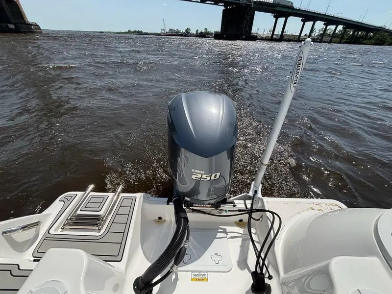 Slide: The Image of 2021 Sea Fox 248 Commander boat with Yamaha 250 engine on a river near a bridge. - 9