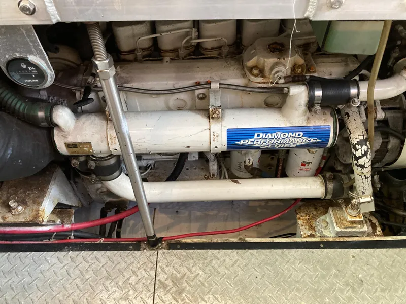 Slide: The Image of Engine compartment of a 2001 Carver 396 Aft Cabin with Diamond Performance components. - 46