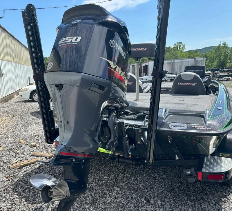 Slide: The Image of 2019 Phoenix 920 PRO XP boat with Yamaha 250 outboard motor, parked on gravel. - 9