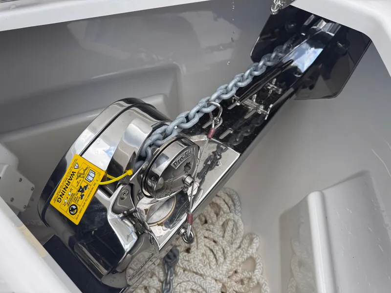 Slide: The Image of Anchor chain and winch system on 2025 Solace 32 CS boat. - 12